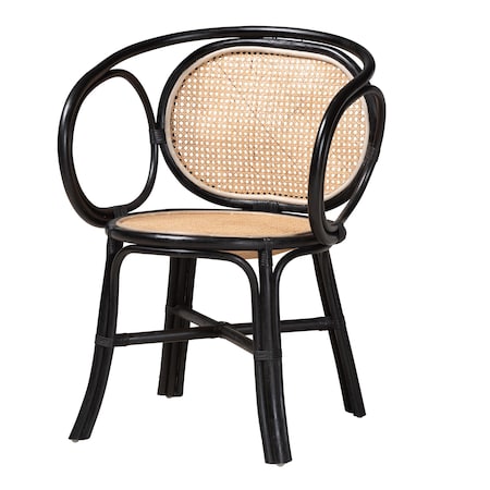 Baxton Studio Palesa Modern Bohemian Two-Tone Black and  Natural Brown Rattan Dining Chair 232-13394-ZORO